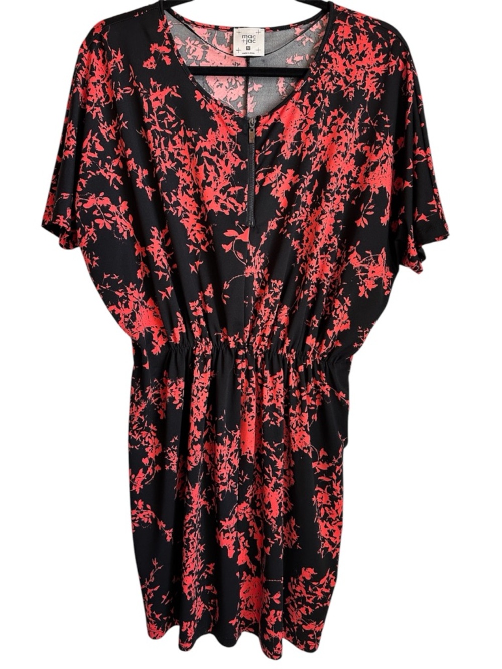 mac & jac Black Tunic with Red Floral Pattern